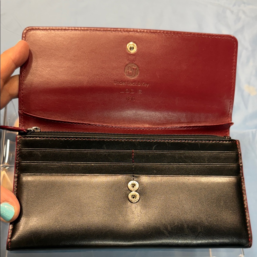 Lodis Black and Burgundy Leather Clutch. Very Soft Leather - Picture 3 of 8